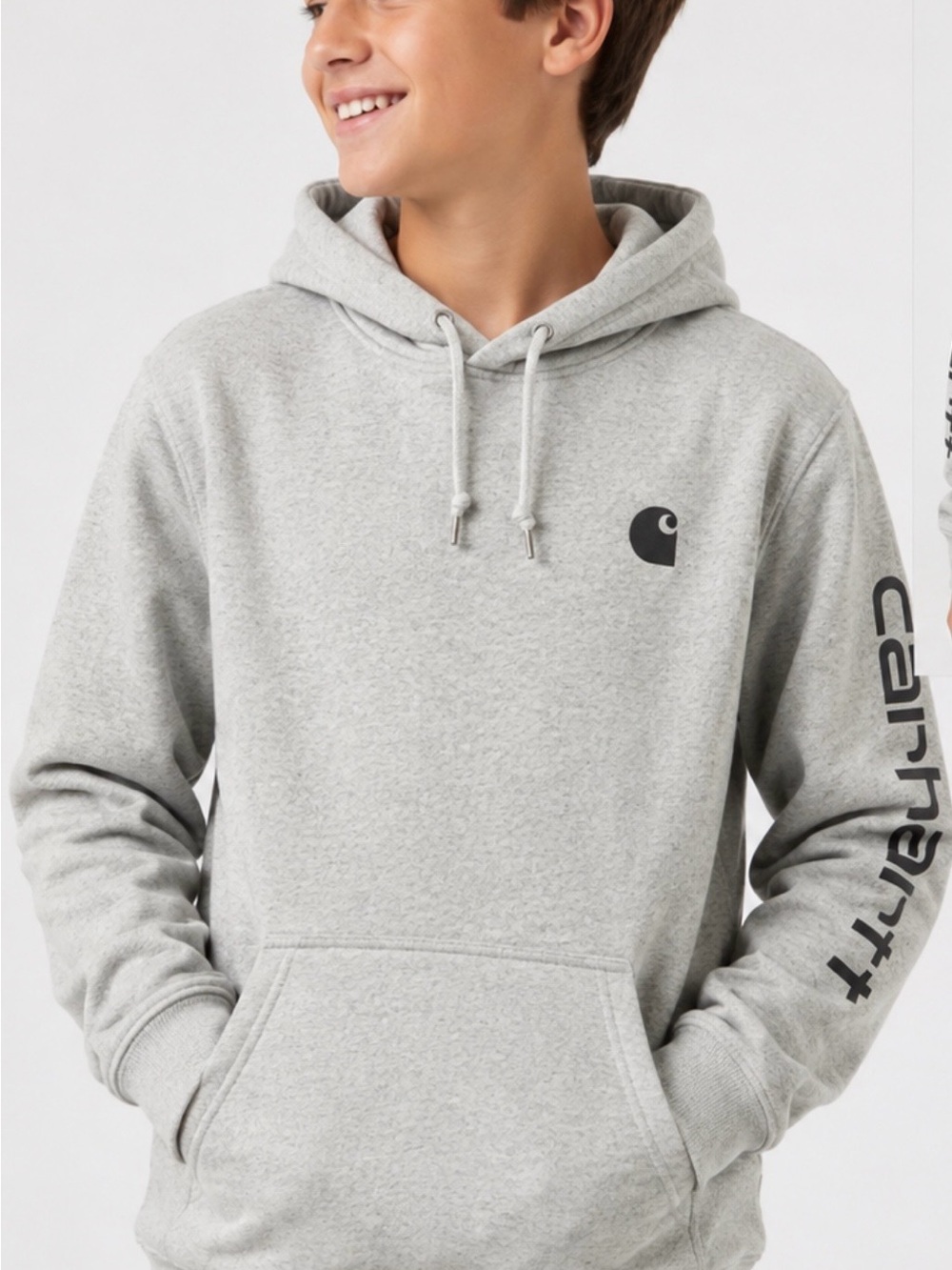Carhartt Gray Pullover Hoodie with Black Logo, Boys Size Large 12-14